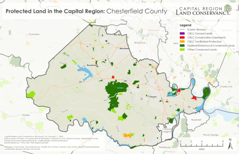 Map of protected land in Chesterfield County Virginia 2025