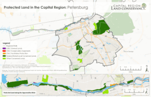Map of protected land in Petersburg Virginia 2026