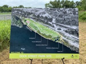 Rendering of envisioned future public access trails at Dock Street - City of Richmond, DPRCF
