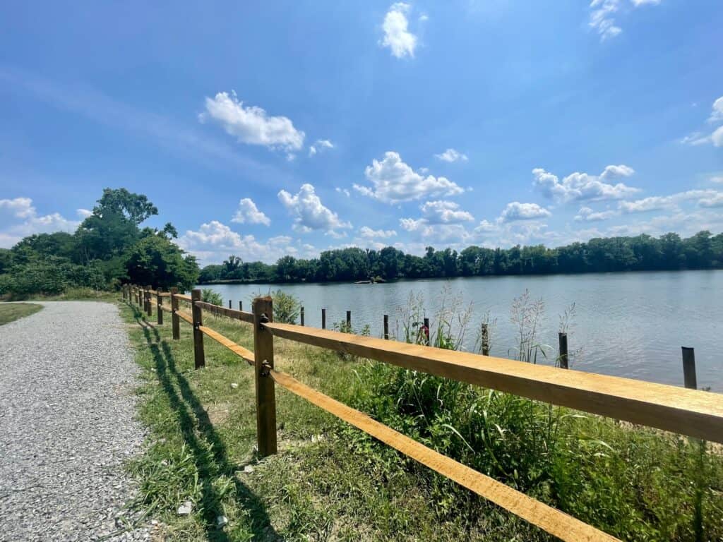 View of the James River from Dock Street Park in Downtown Richmond, Virginia