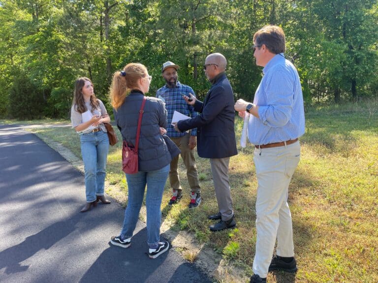 Journalists from Richmond Times-Dispatch, Richmond BizSense, and Virginia Mercury interview Parker Agelasto and Duron Chavis about Doran Road property